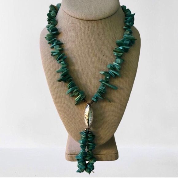 Vintage Sterling Silver and Stacked Turquoise Y Drop Necklace - Picture 1 of 5
